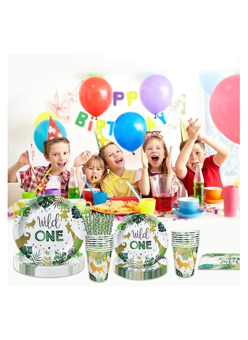 SYOSI - Party Tableware, Jungle Theme Golden Safari Animal Party Supplies, Disposable Tableware, and Dinnerware Serves Birthday Party Decoration Set Wild One Plates Paper Cups (20 Guests) - Image 1