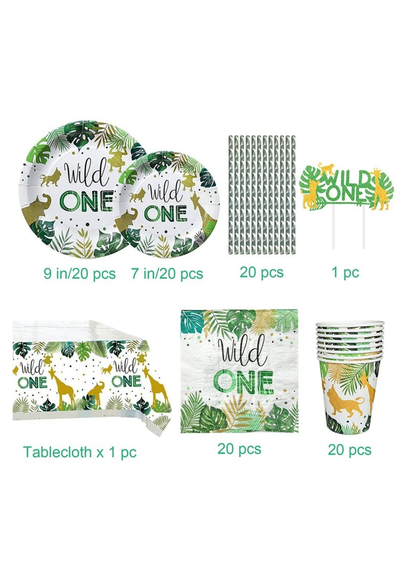 SYOSI - Party Tableware, Jungle Theme Golden Safari Animal Party Supplies, Disposable Tableware, and Dinnerware Serves Birthday Party Decoration Set Wild One Plates Paper Cups (20 Guests) - Image 1