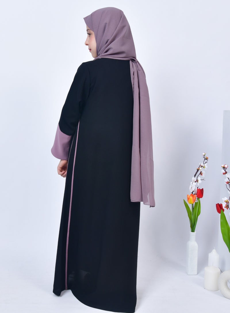 عبايات حوراء عباية بناتية صيفية ربع كلوش بتداخل اللون الارجواني على الاكمام وجوانب العباية - Image 3