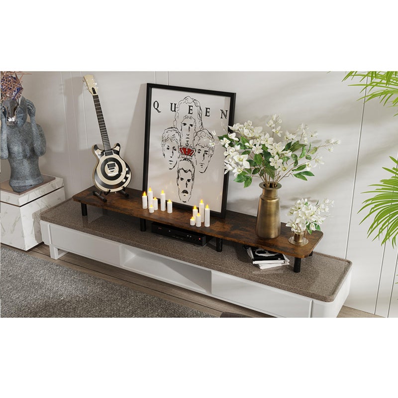 WEGASTU Dual Monitor Stand - 43.7 inch Extra Long Wide TV Stand - Wood & Steel Leg Desktop Riser - Desk Organization - Home Office (Vintage) - Image 3