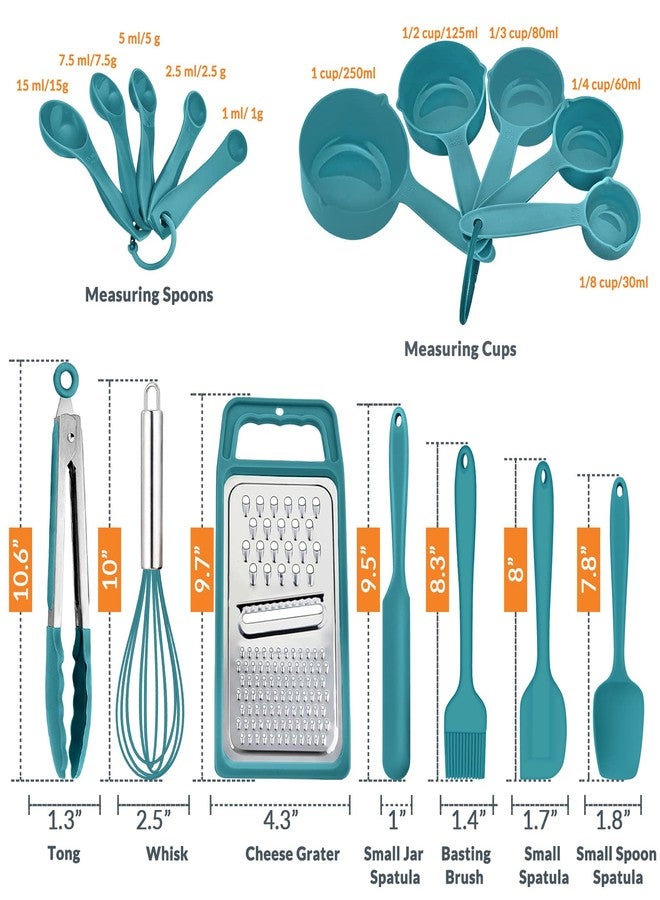 إي-فار طقم أوعية خلط مكون من 22 قطعة مع أغطية زرقاء مخضرة وملحقات، أوعية إي-فار متداخلة من الفولاذ المقاوم للصدأ مع أغطية وقواعد مانعة للانزلاق، أوعية معدنية للطبخ/الخبز/التقديم/التخزين - الأحجام: 7/3.5/2.5/1.5/1 كوارت - Image 3