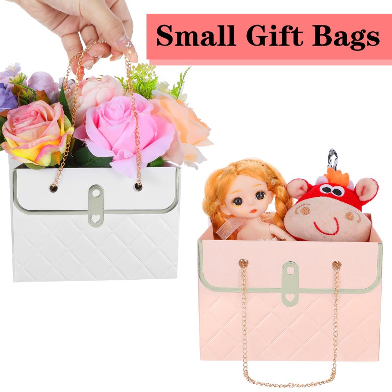 mekueeex 24 Pack Flower Paper Gift Bag, Bouquet Portable Flower Handbag Box with Metal Chain, Rectangle Wedding Gift Wrap Bag, Small Florist Carrier Bag for Arrangements, Valentine's Day, Birthday - Image 4