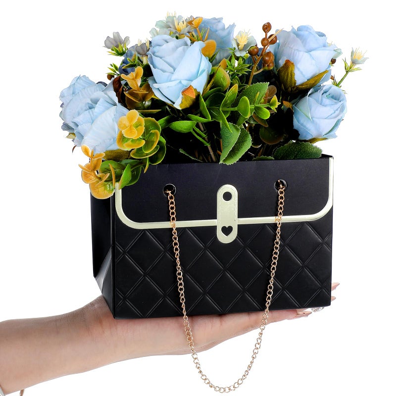 mekueeex 24 Pack Flower Paper Gift Bag, Bouquet Portable Flower Handbag Box with Metal Chain, Rectangle Wedding Gift Wrap Bag, Small Florist Carrier Bag for Arrangements, Valentine's Day, Birthday - Image 5