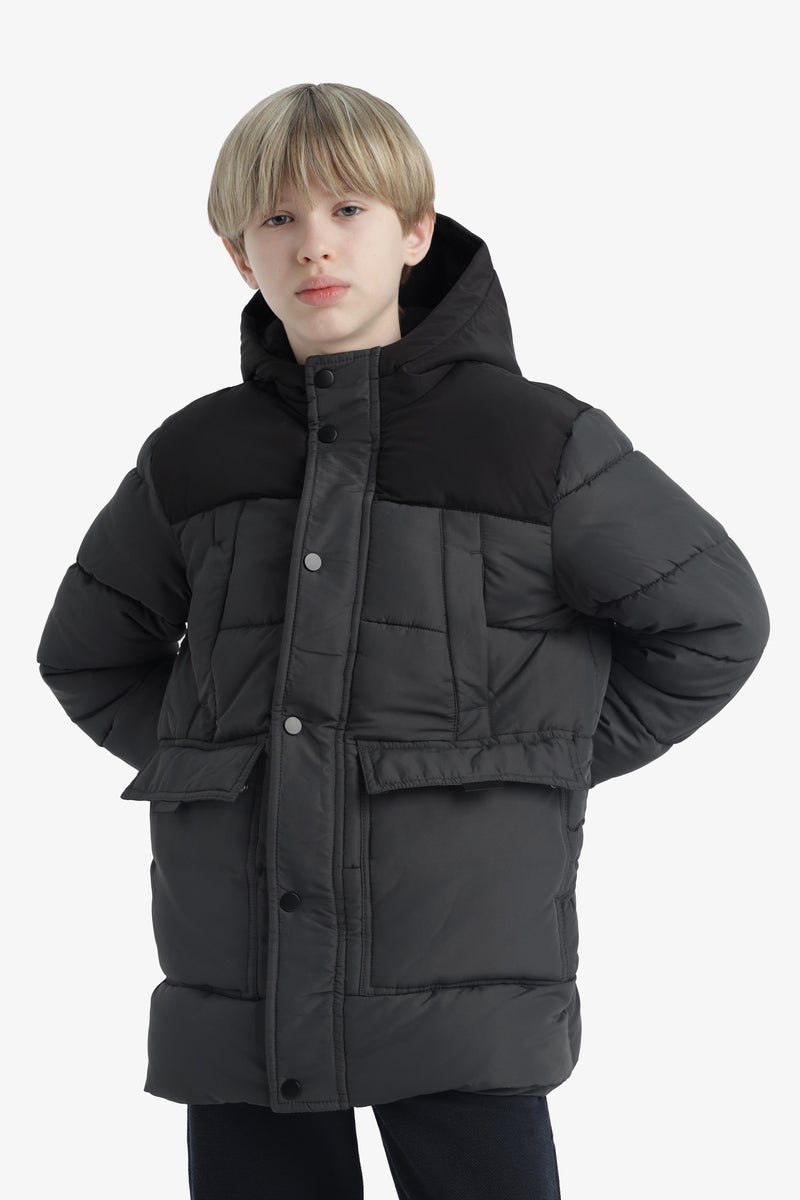 DeFacto Grey Boy Boy Waterproof Hooded Fleece Lined Jacket Casual - Image 4