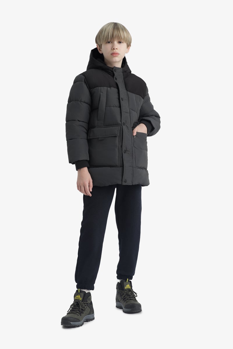 DeFacto Grey Boy Boy Waterproof Hooded Fleece Lined Jacket Casual - Image 1