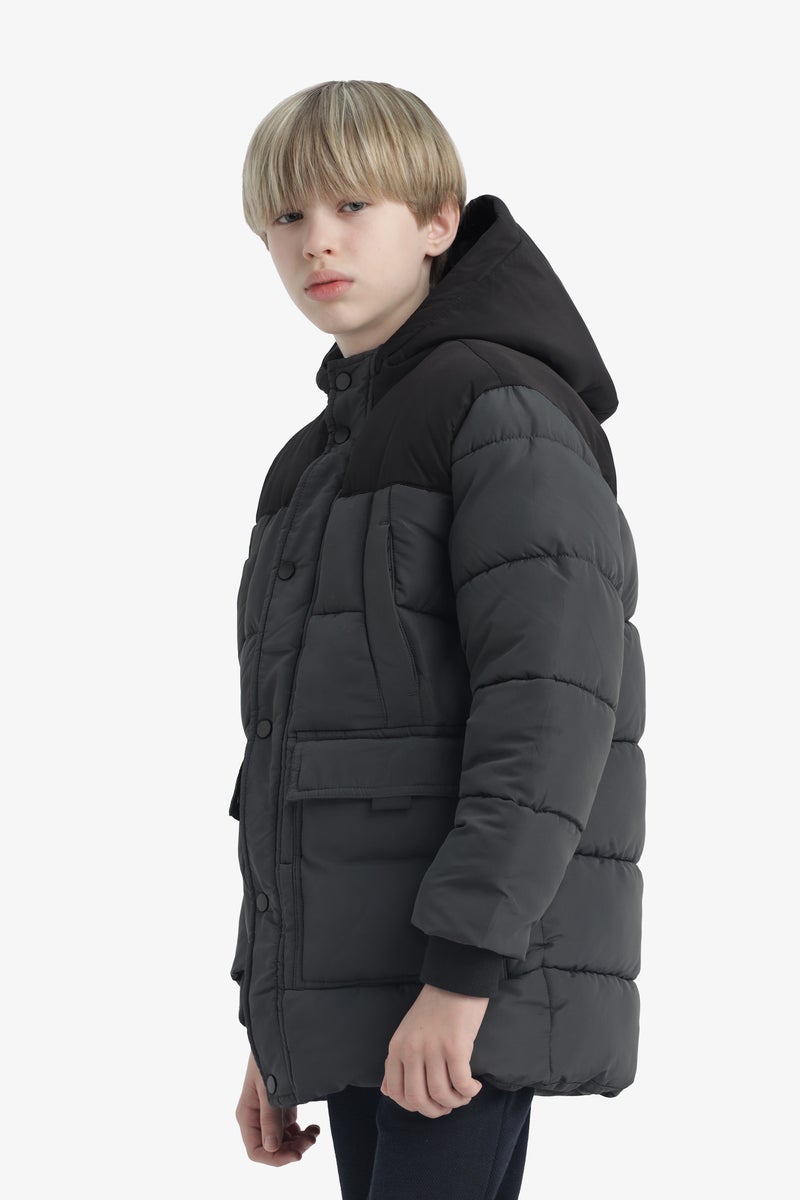 DeFacto Grey Boy Boy Waterproof Hooded Fleece Lined Jacket Casual - Image 5