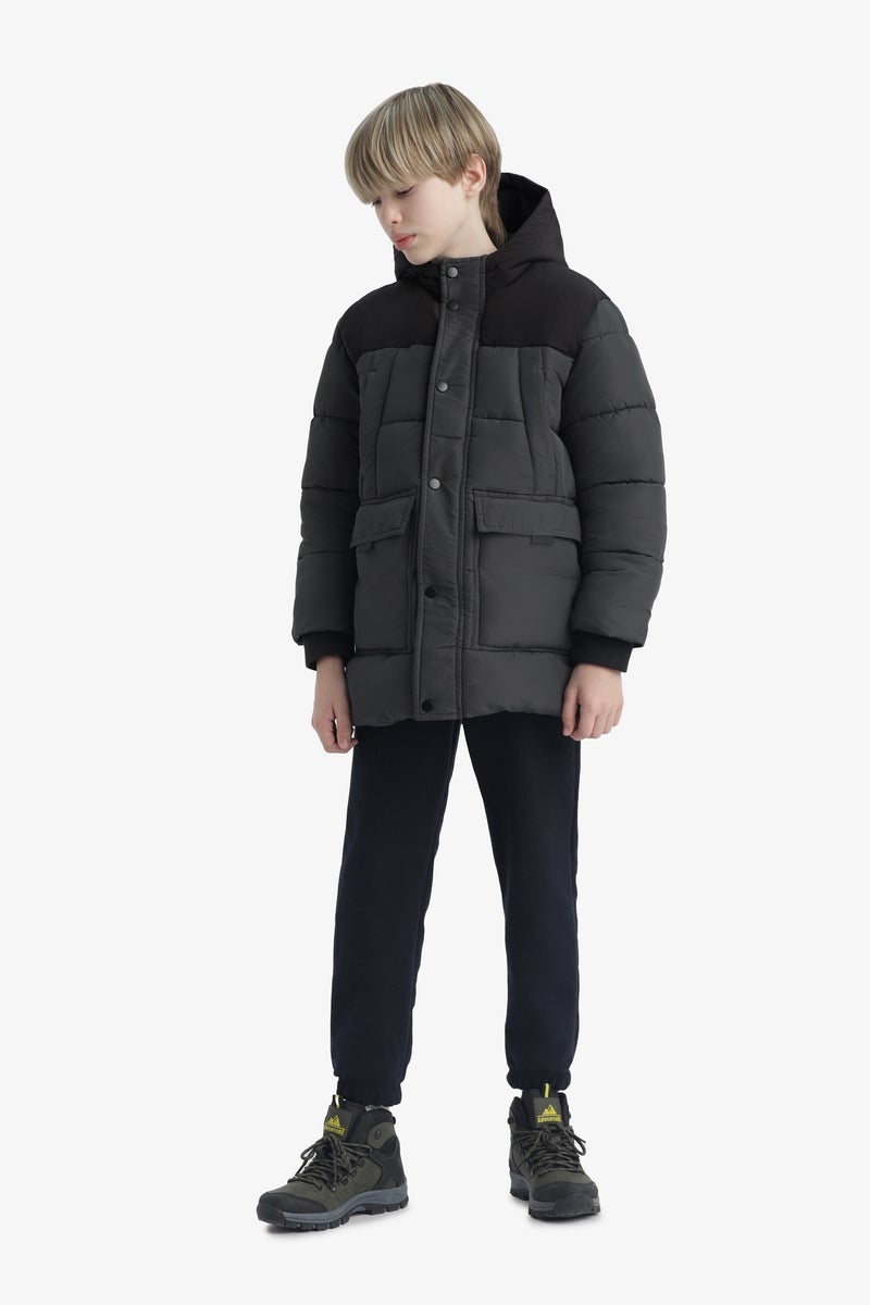 DeFacto Grey Boy Boy Waterproof Hooded Fleece Lined Jacket Casual - Image 2