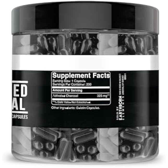 Earthborn Elements Activated Charcoal Capsules, 200 Capsules, Odorless & Non-Toxic Powder - Image 3