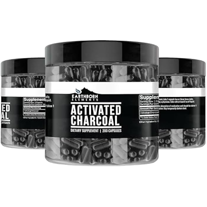 Earthborn Elements Activated Charcoal Capsules, 200 Capsules, Odorless & Non-Toxic Powder - Image 2