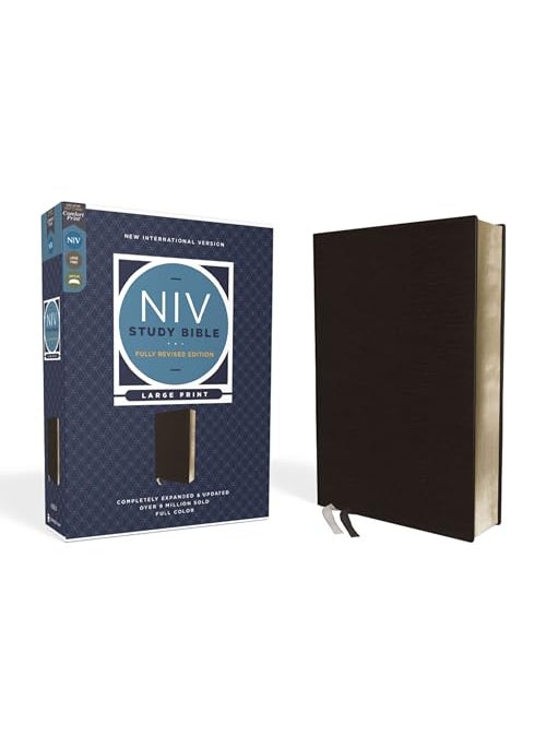 Niv Study Bible Fully Revised Edition Large Print Bonded Leather Black Red Letter Comfort Prin 