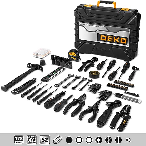 DEKOPRO Tool Kit Set Box for Home: Household with Drill Wrench Socket Basic Hand Tools Sets for Men Car Repair Mechanic Tool Kit Set Automotive with Plastic Tool Box 178 Piece - Image 3