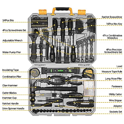 DEKOPRO Tool Kit Set Box for Home: Household with Drill Wrench Socket Basic Hand Tools Sets for Men Car Repair Mechanic Tool Kit Set Automotive with Plastic Tool Box 178 Piece - Image 2
