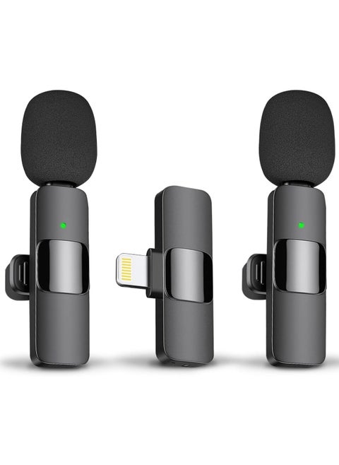Wireless Lavalier Microphone for iPhone, iPad- Plug-Play Wireless Mic with 2 Microphone for iPhone port and Video Recording- Interview- Vlog- Auto Sync and Noise Reduction