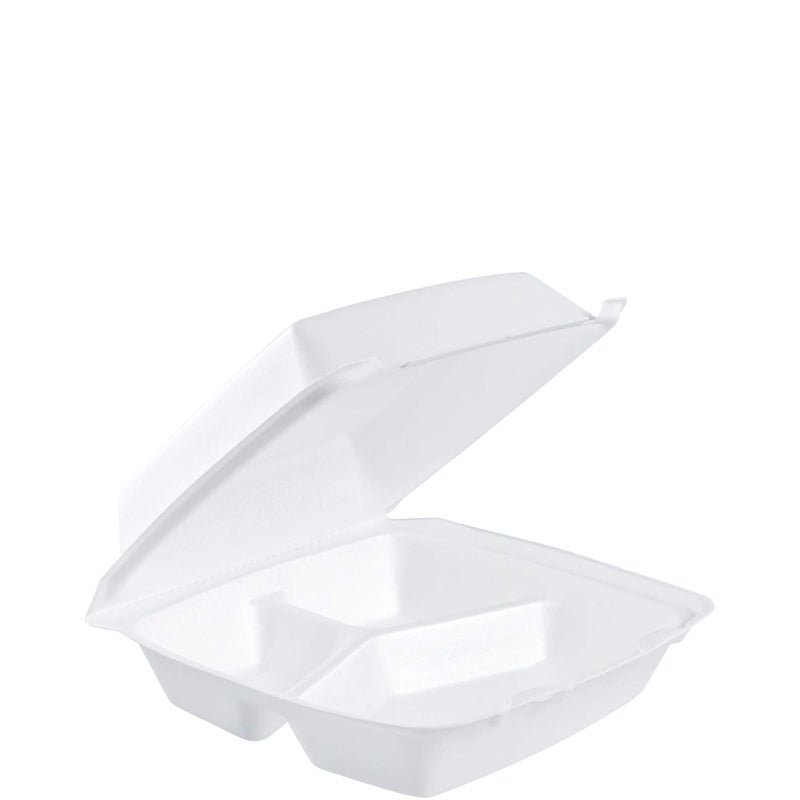 DART 85HT3R Med Perforated 3 Comp Foam Hinged Container, 8.5 Inches (Case of 200), original version,White - Image 1