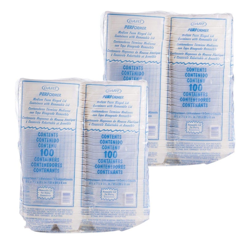 DART 85HT3R Med Perforated 3 Comp Foam Hinged Container, 8.5 Inches (Case of 200), original version,White - Image 2