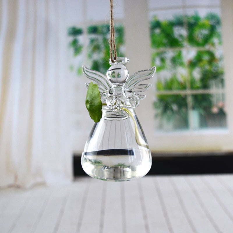 GENEDEY Angel Design Glass Vases Clear Flower Plant Terrarium Container Hanging Vase Wedding Decor Garden Ornaments Hanging Planter (Pack of 8) - Image 3