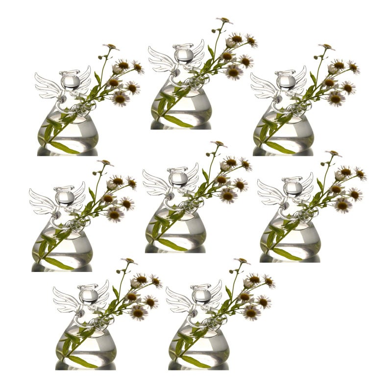 GENEDEY Angel Design Glass Vases Clear Flower Plant Terrarium Container Hanging Vase Wedding Decor Garden Ornaments Hanging Planter (Pack of 8) - Image 1