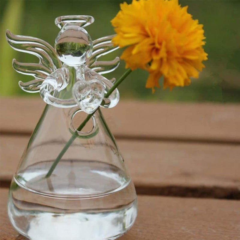 GENEDEY Angel Design Glass Vases Clear Flower Plant Terrarium Container Hanging Vase Wedding Decor Garden Ornaments Hanging Planter (Pack of 8) - Image 4