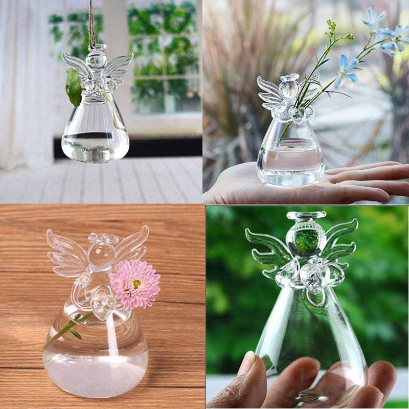 GENEDEY Angel Design Glass Vases Clear Flower Plant Terrarium Container Hanging Vase Wedding Decor Garden Ornaments Hanging Planter (Pack of 8) - Image 5