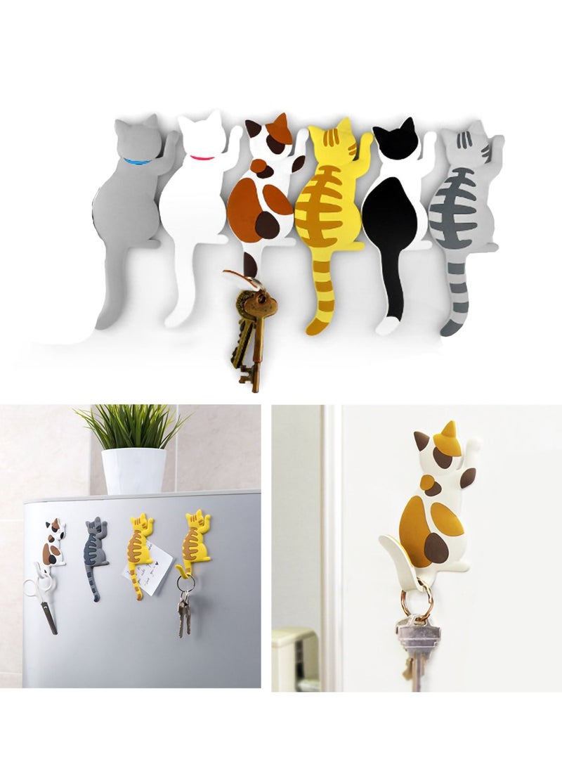 Zikra Magnetic Refrigerator Stickers, Cartoon Cats Magnetic Suction Refrigerator Hook PVC Decorative Household Items Can Be Used to Hang Photos Memo Keys (6 Pieces) - Image 1