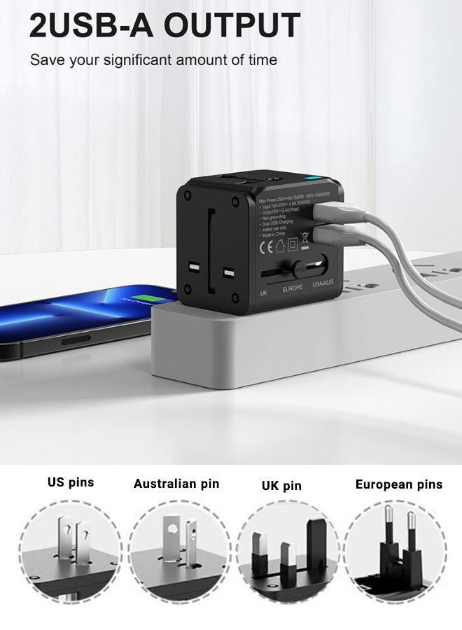 Super ZYouth Universal International Power Travel Plug Adapter, 5 in 1 European Travel Plug Adapter W/ 3.5A 2xUSB-A and 2xUSB C Wall Charger and Worldwide AC Outlet for Europe USA UK AUS Asia Black - Image 3