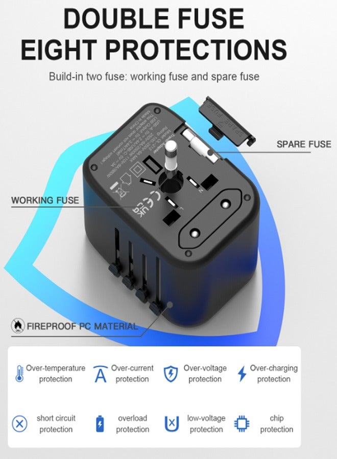 Super ZYouth Universal International Power Travel Plug Adapter, 5 in 1 European Travel Plug Adapter W/ 3.5A 2xUSB-A and 2xUSB C Wall Charger and Worldwide AC Outlet for Europe USA UK AUS Asia Black - Image 5