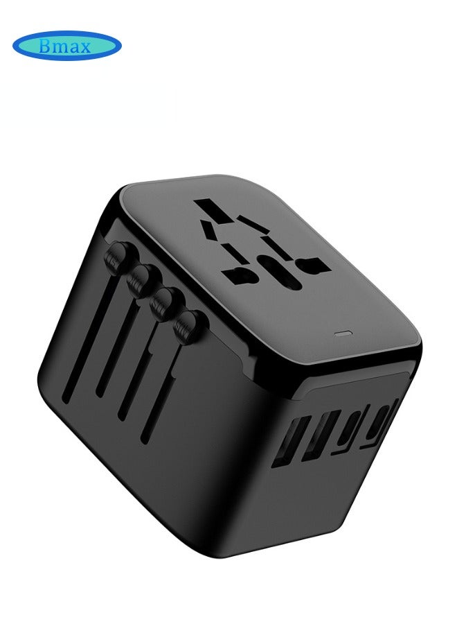 Super ZYouth Universal International Power Travel Plug Adapter, 5 in 1 European Travel Plug Adapter W/ 3.5A 2xUSB-A and 2xUSB C Wall Charger and Worldwide AC Outlet for Europe USA UK AUS Asia Black - Image 1