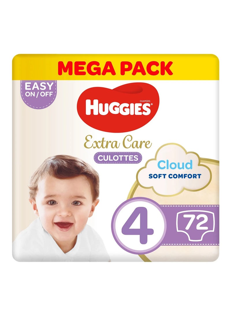 HUGGIES Huggies Extra Care Culottes Pant Style Baby Diapers, 72 Pieces Mega Pack, Size 4, 9-14kg - Double Leak Guards, Wetness Indicator, Soft Waistband
