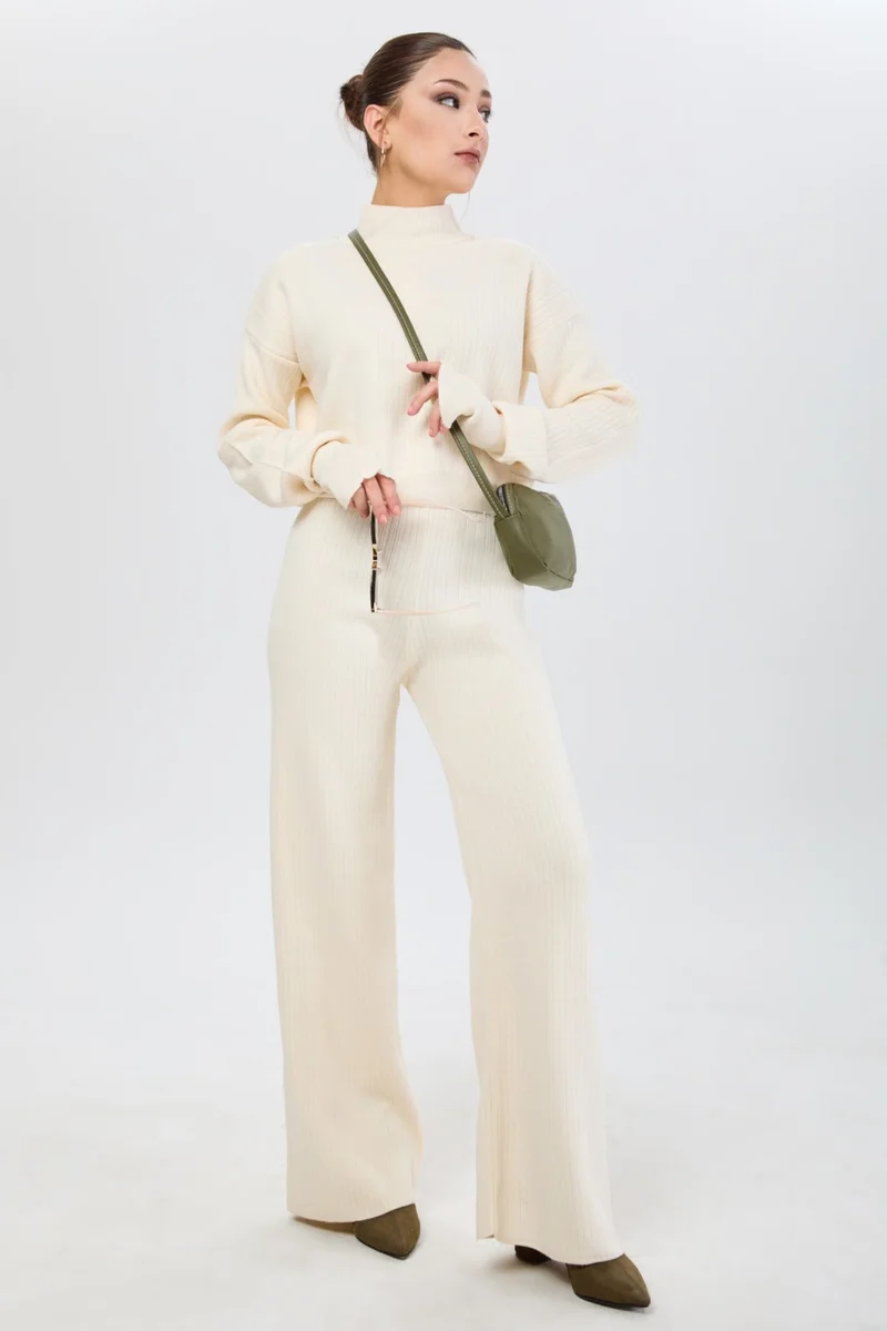 Tofisa 24172-CREAM Thick Ribbed Knitwear Set