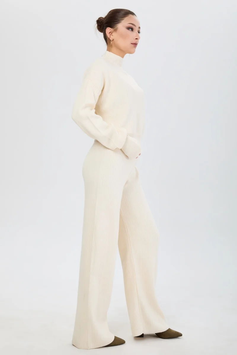 Tofisa 24172-CREAM Thick Ribbed Knitwear Set