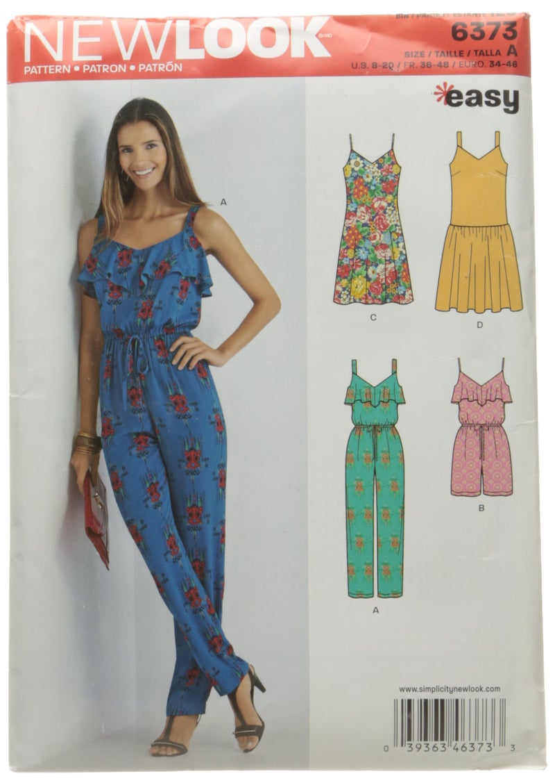 NEW LOOK 6373 Misses' Jumpsuit or Romper and Dresses Sewing Kit, Size A (8-10-12-14-16-18-20) - Image 1