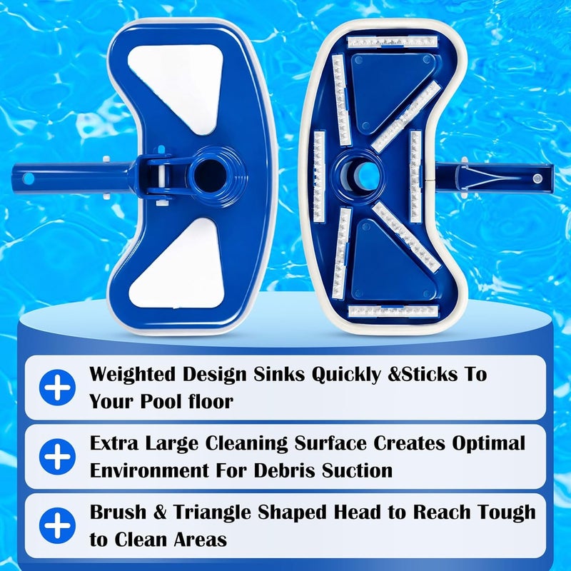 Tioncy 3 Pcs Pool Cleaning Kit Manual Pool Vacuum Head with Bottom Brushes, Large Brush and Skimmer Net Fine Mesh for Above Ground In-ground Ponds Spas Hot Tubs - Image 3