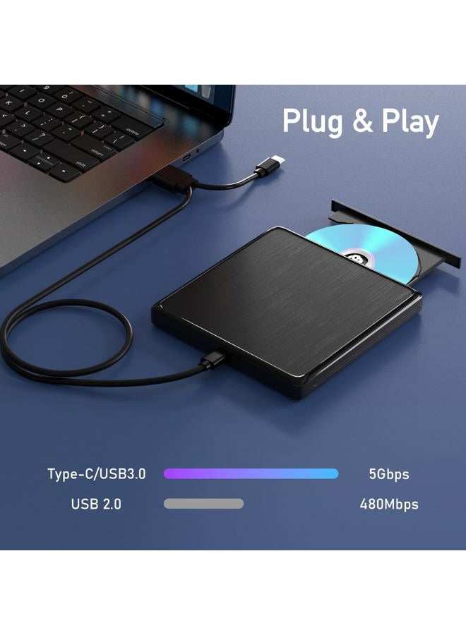 wintale USB CD/DVD External Drive, USB 3.0 and Type-C External CD/DVD Drive for Laptop, CD ROM External Drive for PC with Extended Data Cable, Portable CD Burner DVD Reader for Laptop Windows Linux Mac OS - Image 3