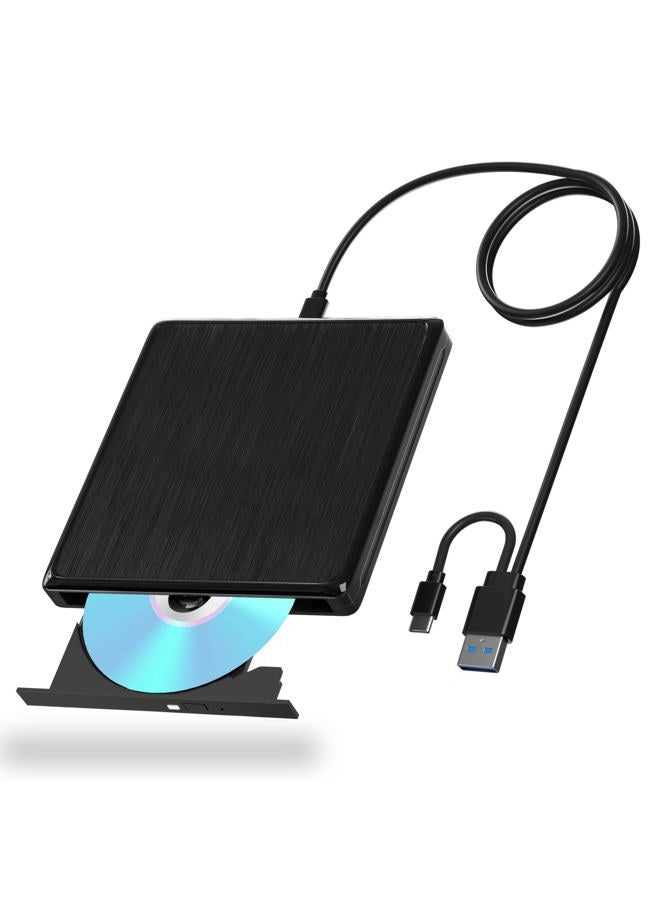 wintale USB CD/DVD External Drive, USB 3.0 and Type-C External CD/DVD Drive for Laptop, CD ROM External Drive for PC with Extended Data Cable, Portable CD Burner DVD Reader for Laptop Windows Linux Mac OS - Image 1
