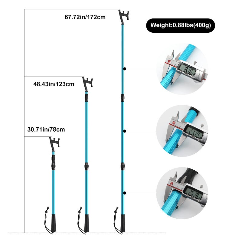 SAN LIKE Telescopic Boat Hook, Aluminum Lightweight Durable Push Pole with Floating Non-Slip Plastic Hand Grips for Docking, Extends from 30-inches to 67-inches - Image 2