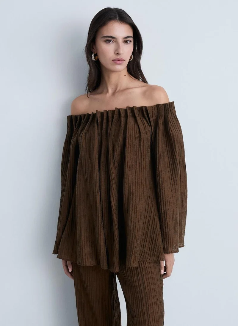 MANGO Textured Gathered Blouse