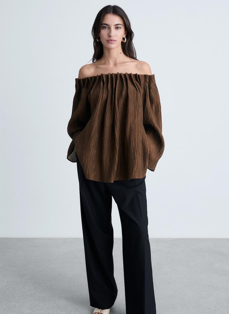 MANGO Textured Gathered Blouse  - Image 4