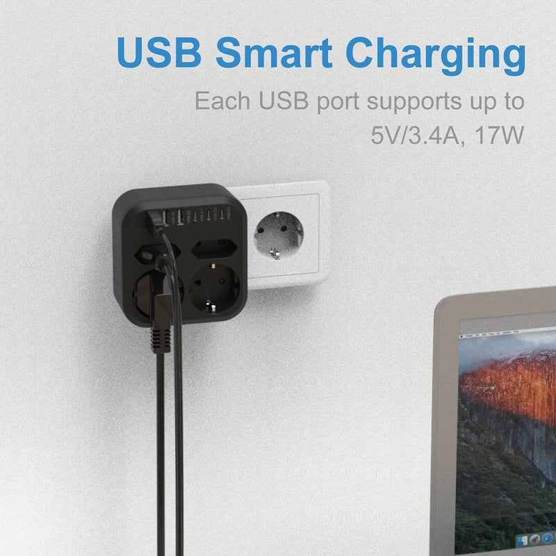 10-in-1 EU Surge Protector with 4 Outlets, 3 USB-A and 3 USB-C Ports - Image 4