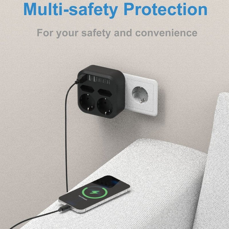 10-in-1 EU Surge Protector with 4 Outlets, 3 USB-A and 3 USB-C Ports - Image 3