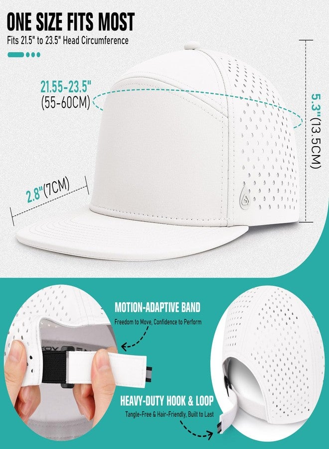 AOPREL Flat Brim Baseball Cap for Men Adjustable Trucker Hats Water-Resistant Performance Hat with Breathable Laser Perforated for Running, Golf, Workout, Gym & Outdoor White - Image 3