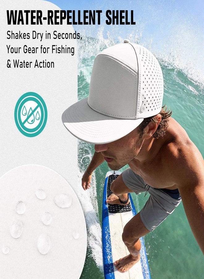 AOPREL Flat Brim Baseball Cap for Men Adjustable Trucker Hats Water-Resistant Performance Hat with Breathable Laser Perforated for Running, Golf, Workout, Gym & Outdoor White - Image 4