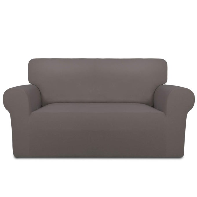 SUPER STRETCH SOFA SLIPCOVER SPANDEX NON SLIP SOFT COUCH SOFA COVER WASHABLE FURNITURE PROTECTOR WITH NON SKID FOAM AND ELASTIC BOTTOM FOR KIDS PETS LOVESEAT TAUPE