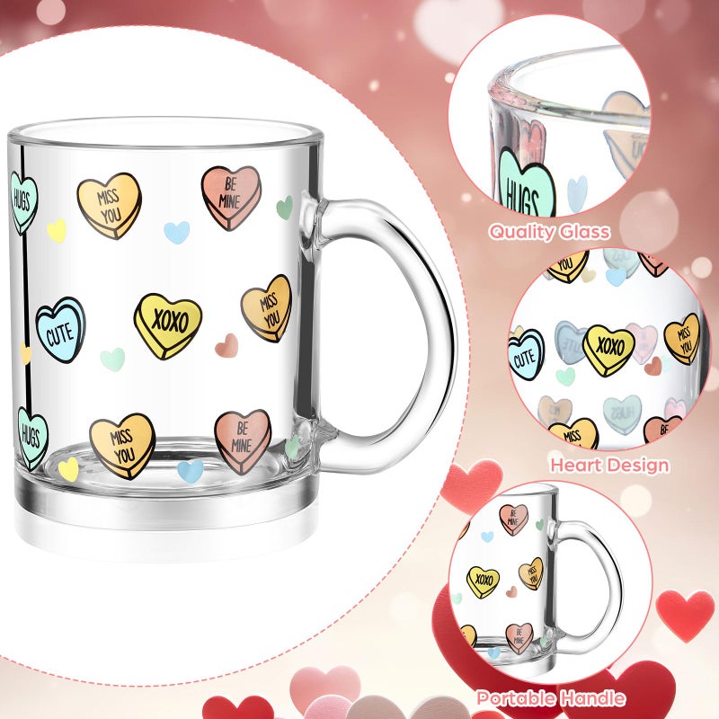 Maxcheck 6 Pack 12 oz Valentines Day Heart Glass Coffee Mugs with Handle Heart Glasses Cups Love Drinking Glasses for Valentine's Day Party Supplies Gifts - Image 4