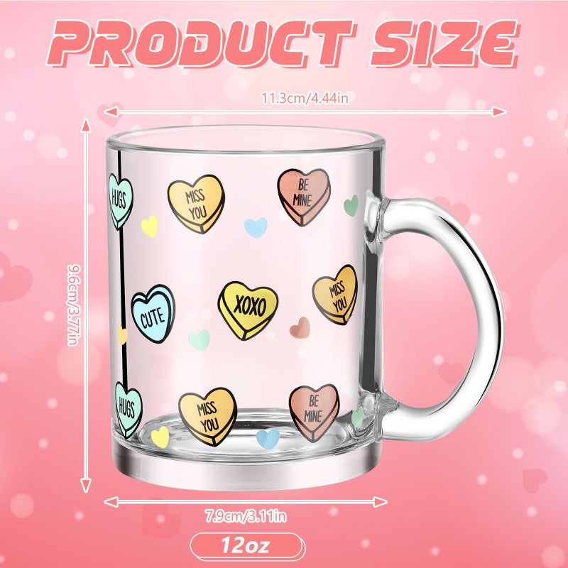 Maxcheck 6 Pack 12 oz Valentines Day Heart Glass Coffee Mugs with Handle Heart Glasses Cups Love Drinking Glasses for Valentine's Day Party Supplies Gifts - Image 2