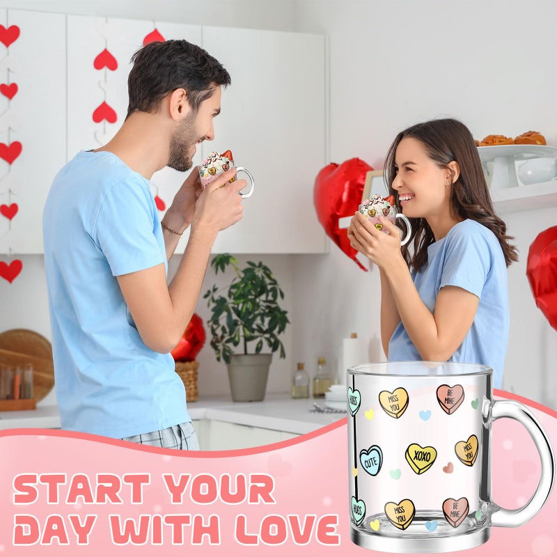 Maxcheck 6 Pack 12 oz Valentines Day Heart Glass Coffee Mugs with Handle Heart Glasses Cups Love Drinking Glasses for Valentine's Day Party Supplies Gifts - Image 5