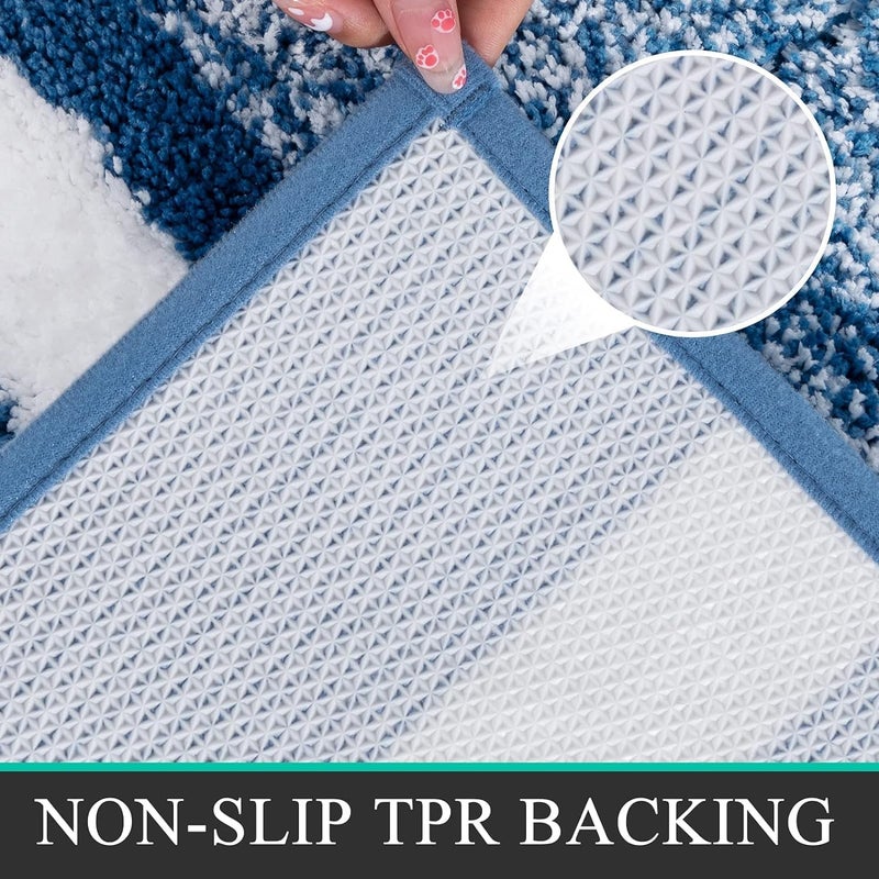 GREEVA Microfiber Striped Bath Mat Soft Absorbent Bathroom Mat for Kitchen Bedroom Shower Rugs Door Mat Entrance Mat AntiSlip Floor Bathmat 60x40 CM Blue - Image 4