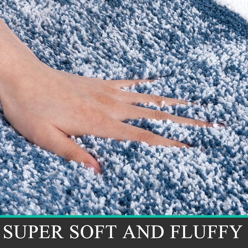 GREEVA Microfiber Striped Bath Mat Soft Absorbent Bathroom Mat for Kitchen Bedroom Shower Rugs Door Mat Entrance Mat AntiSlip Floor Bathmat 60x40 CM Blue - Image 2