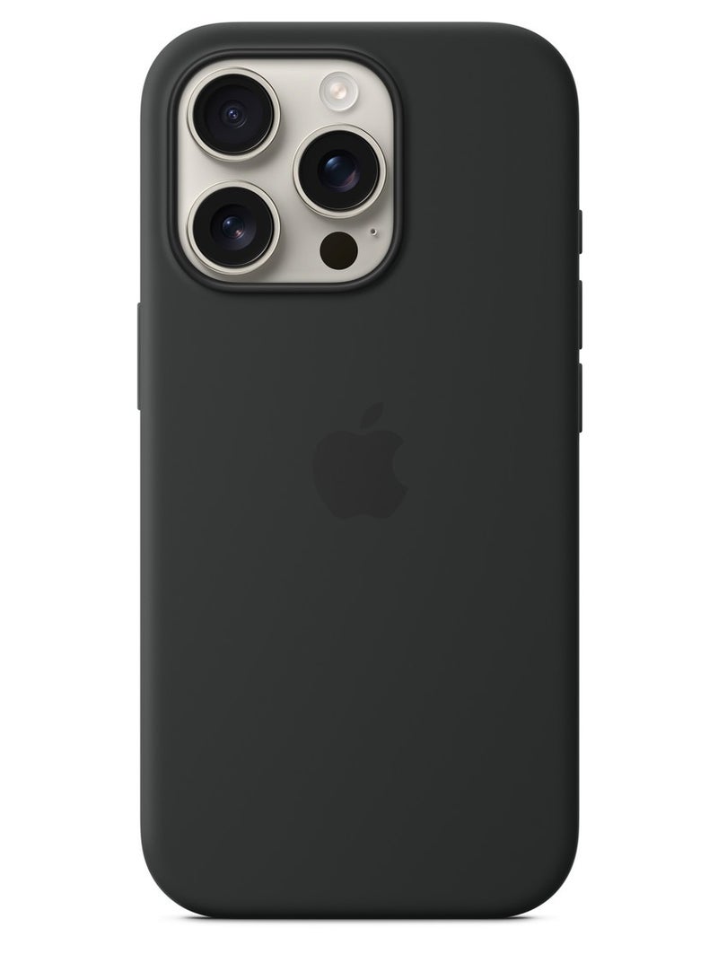 eBarakah iPhone 16 Pro Silicone Case Compatible with MagSafe | Premium Shockproof, Soft Touch, Durable Protection | Stylish Colors | MagSafe Compatible iPhone Case - Black - Image 4