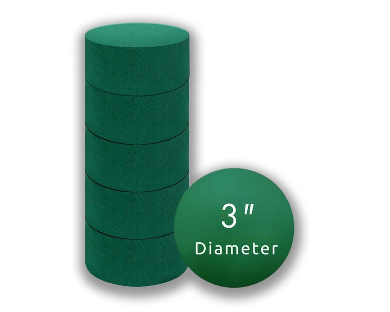FLOFARE Pack of 6 FLOFARE Round Floral Foam Blocks for Fresh and Artificial Flowers, Each (3" X 1.5"), Dry & Wet Green Flower Foam for Flower Arrangements & Florist Supplies - Image 1