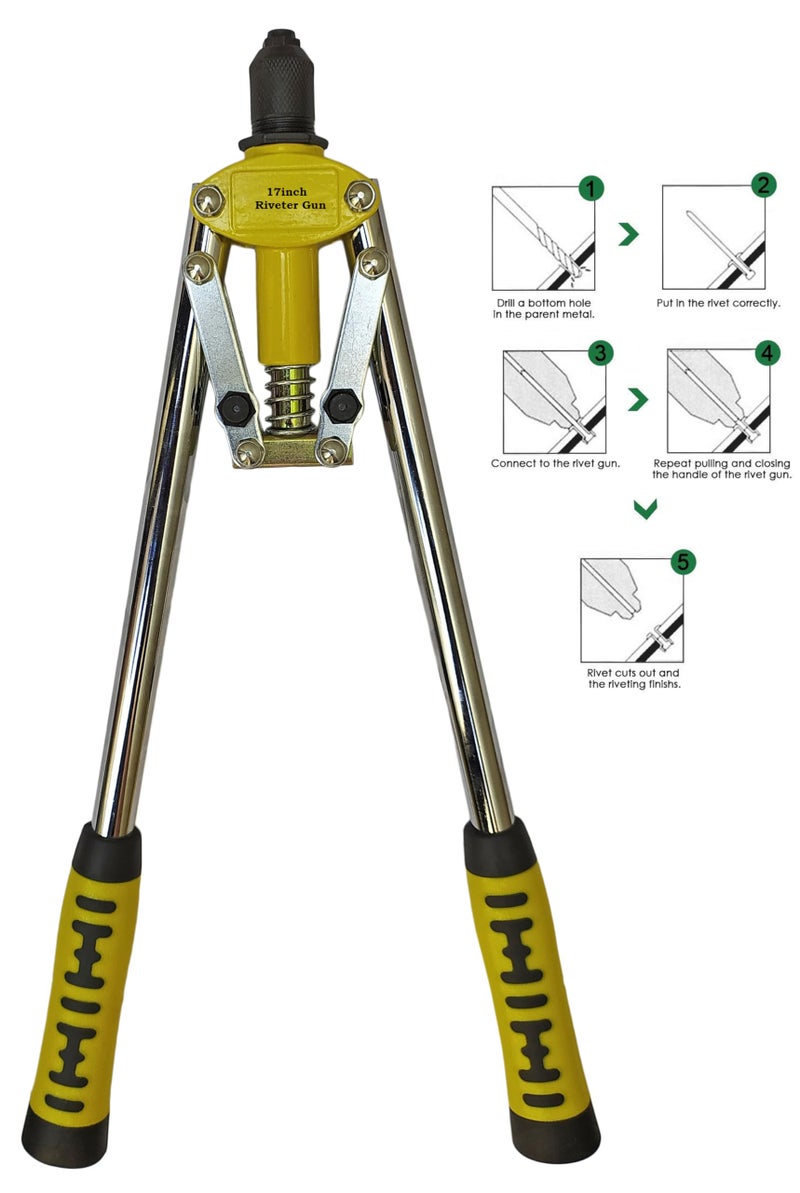 Inditrust 17inch 425mm Hand Riveter Gun, Riveting Tool Fast Hitting Rivet Gun with 5 type Pop Rivets and GLOVES (with 50 Rivets) - Image 5
